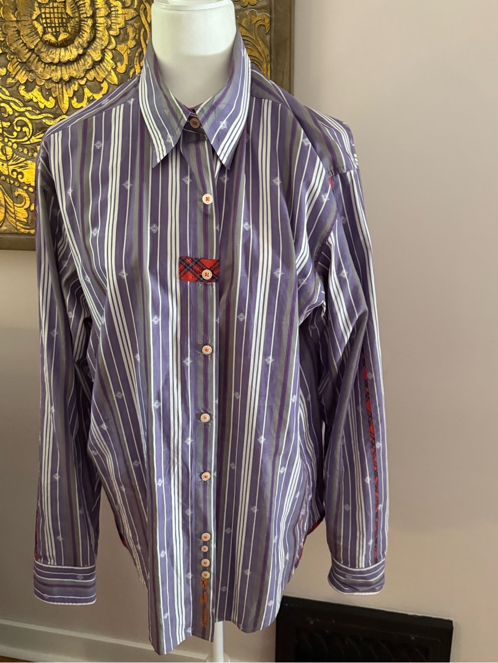 Robert Graham Purple Striped Button-Down Shirt with Plaid Accents